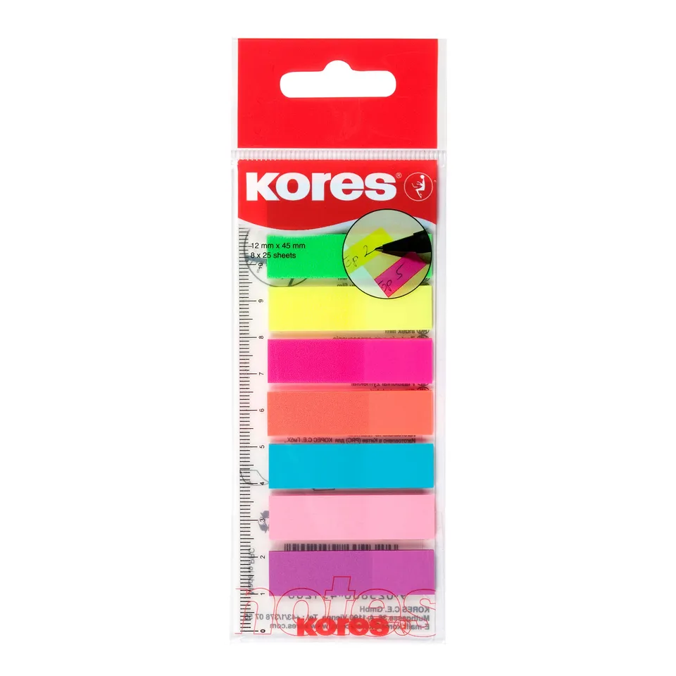 kores-haftende-register-indexstreifen-auf-lineal-12-x-45-mm-8-farben-25-blatt image 1