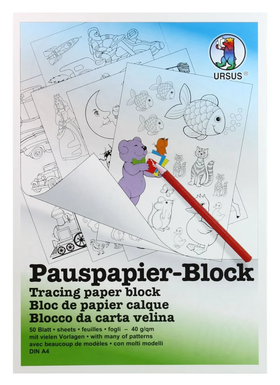 ursus-7034600-pauspapier-block-din-a4-50-blatt-40-g-mit-5-vorlagen image 1
