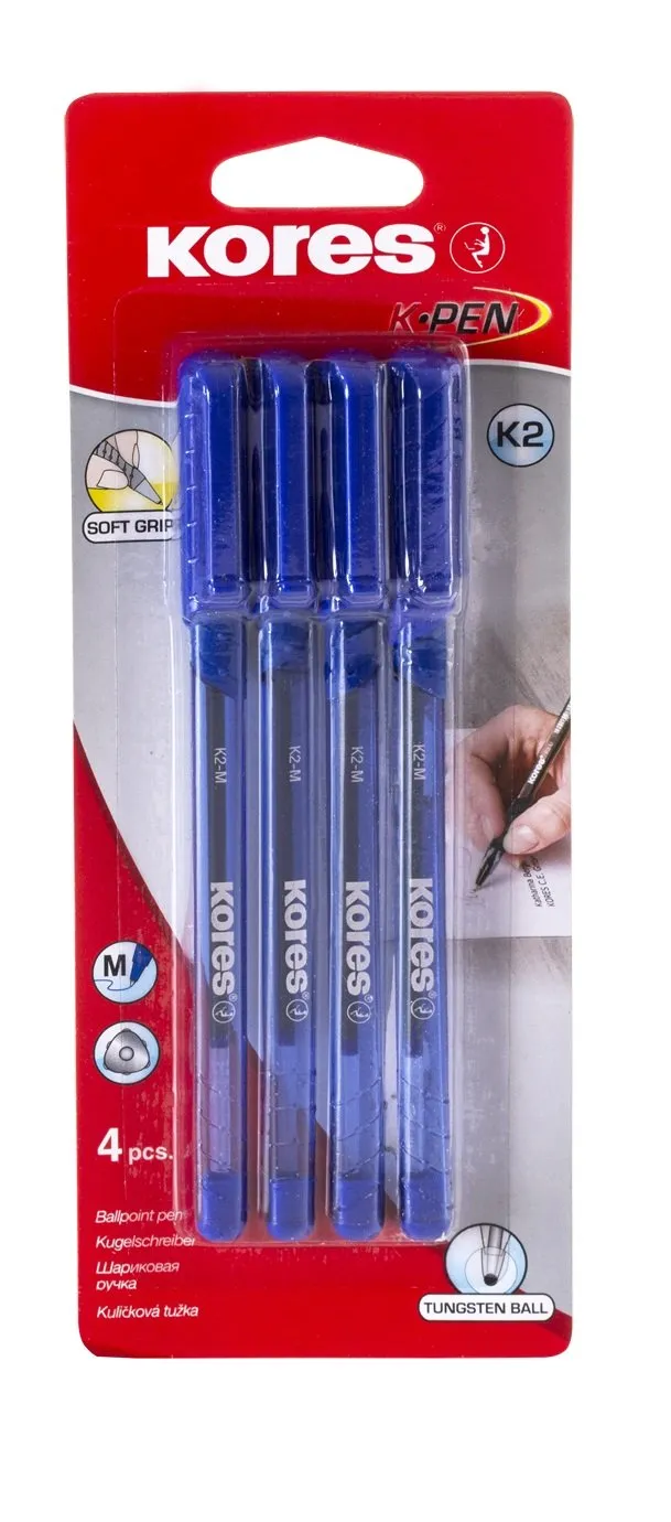 kores-k2-k-pen-4x-kugelschreiber-dreieckig-soft-grip-1-0-mm-blau image 1