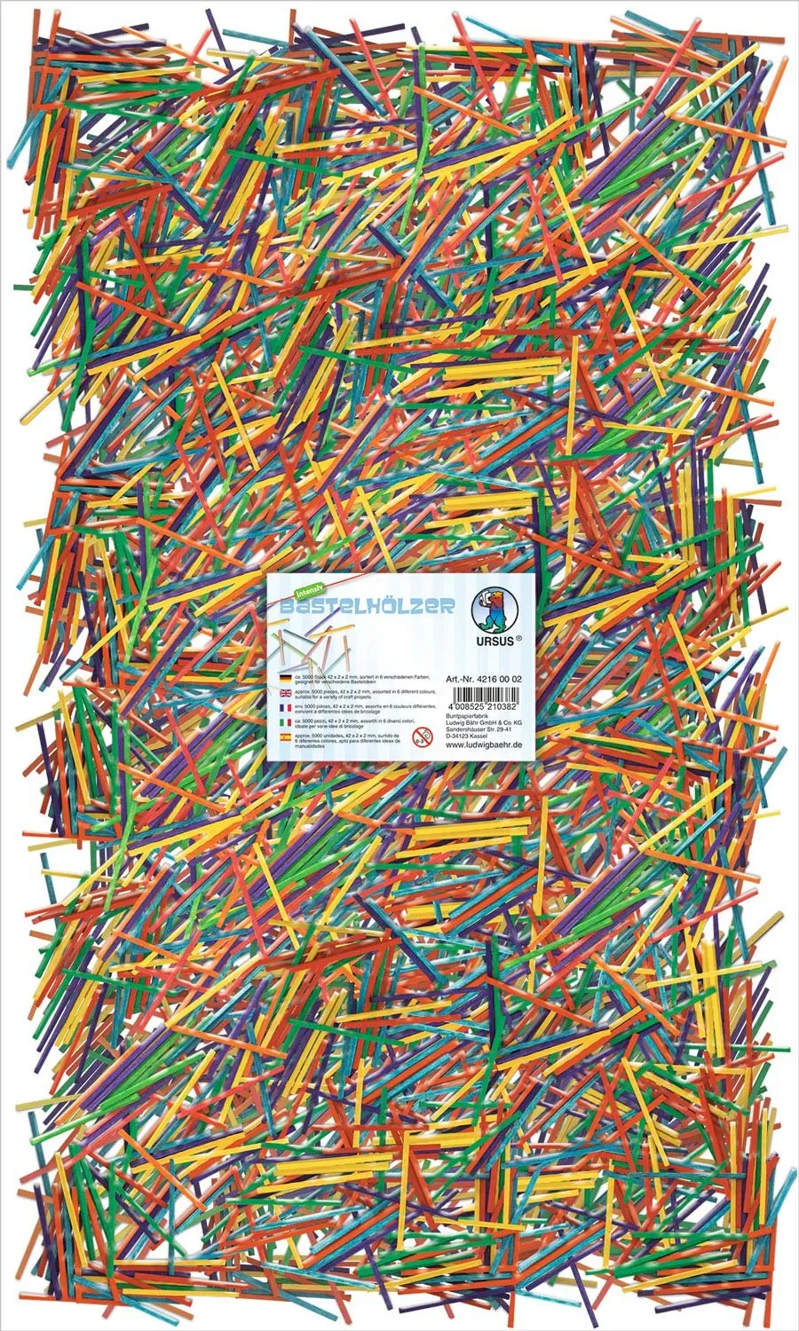 ursus-bastelh-lzer-intensivfarben-ca-5000-st-ck-4-2-x-0-2-x-0-2-cm-streichholzfo image 1