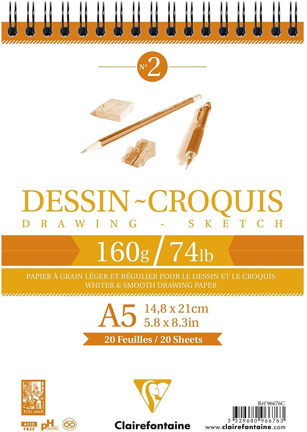 clairefontaine-96614c-zeichenblock-croquis-a4-skizzenpapier-120g-mit-doppelspira image 3