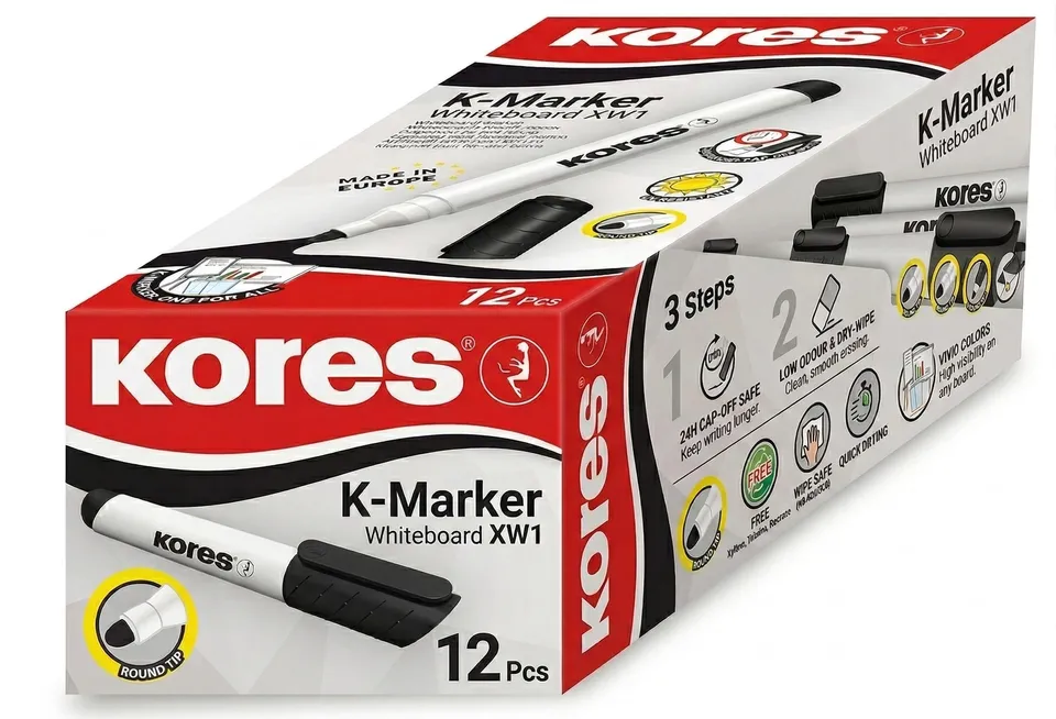 kores-k-marker-xw1-whiteboard-marker-runde-spitze-schwarz-12er-pack image 1