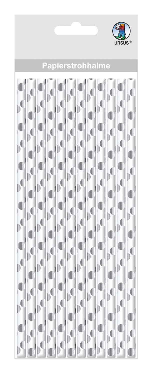 ursus-56850006-papierstrohhalme-mit-punkten-silber-gr-e-s-19-5-cm-24-st-ck image 1