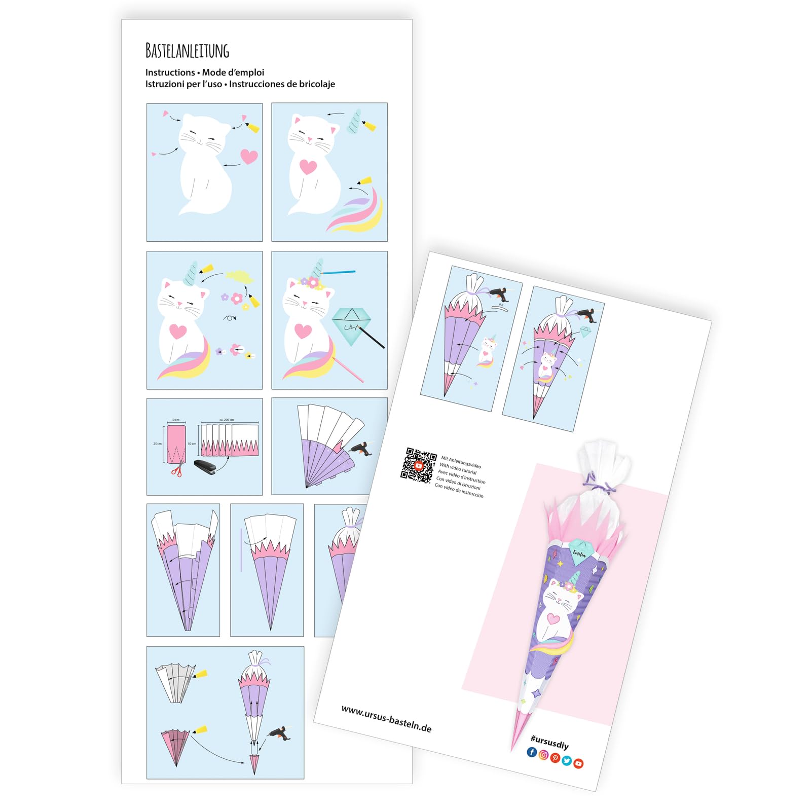 ursus-schult-ten-bastelset-kittycorn-68-cm-6-eckig-3d-colorwellpappe image 3