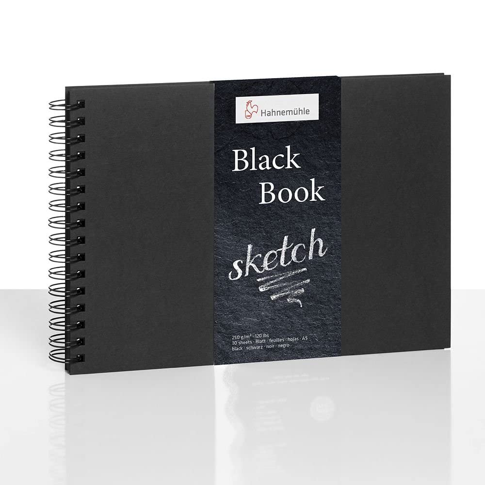 hahnem-hle-black-book-skizzenbuch-a5-querformat-250-g-m-30-blatt-schwarz-spiralb image 2