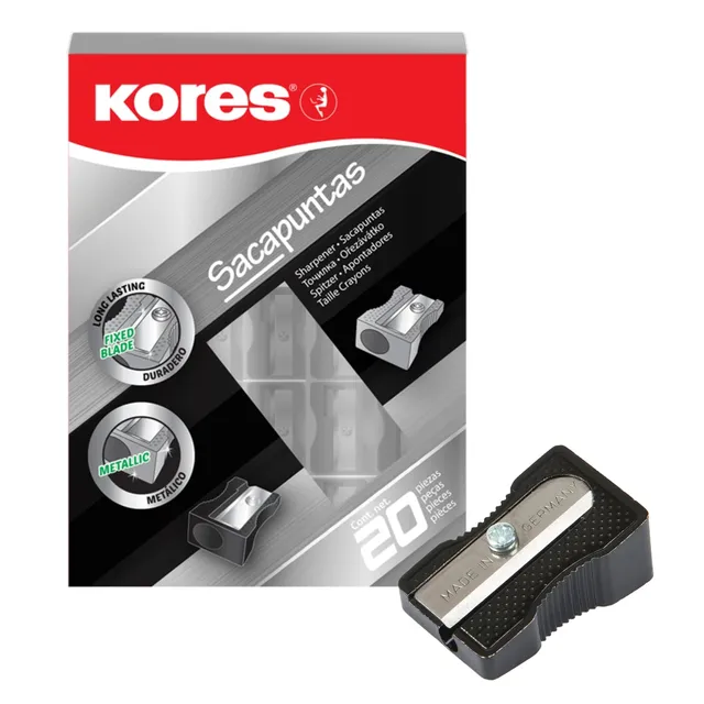 kores-bleistiftspitzer-metall-einzelloch-silber-schwarz-20-st-ck image 1