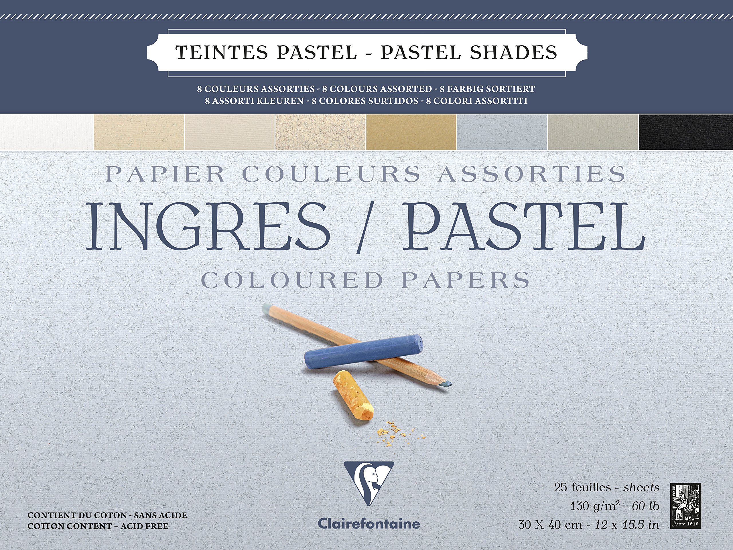 clairefontaine-96488c-zeichenblock-ingres-30x40-cm-130g-pastell-25-blatt-8-farbe image 1
