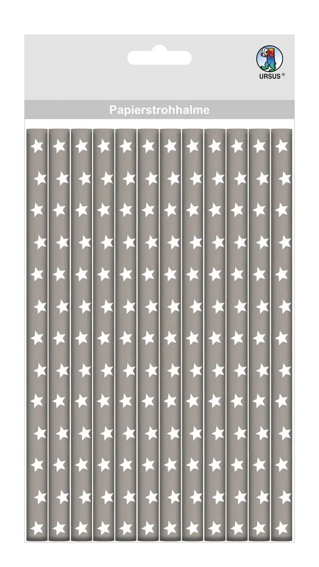 ursus-56770040-papierstrohhalme-sterne-grau-l-19-5-cm-12-st-ck image 1