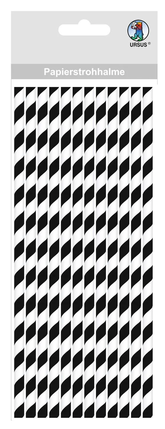 ursus-56770010-papierstrohhalme-streifen-schwarz-gr-e-l-19-5-cm-12-st-ck image 1