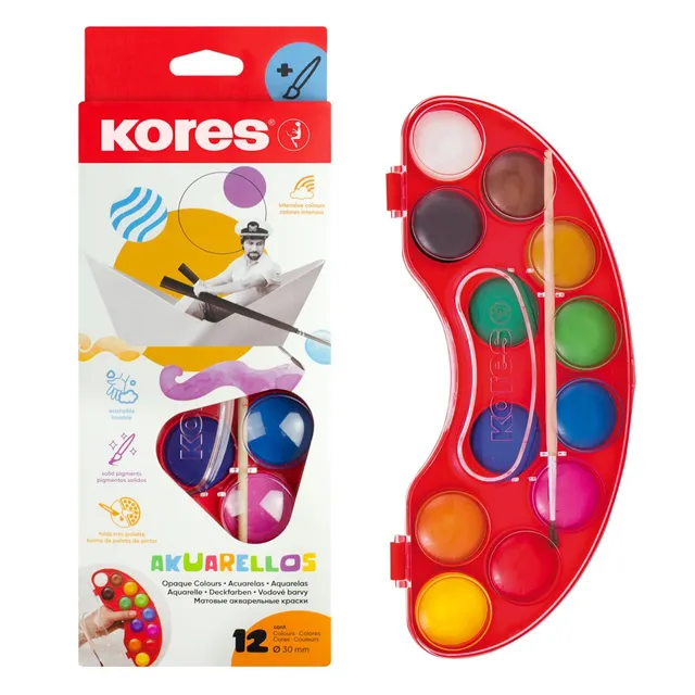 kores-akuarellos-wassermalfarbenset-12-farben-mit-mischpalette-und-pinsel image 1