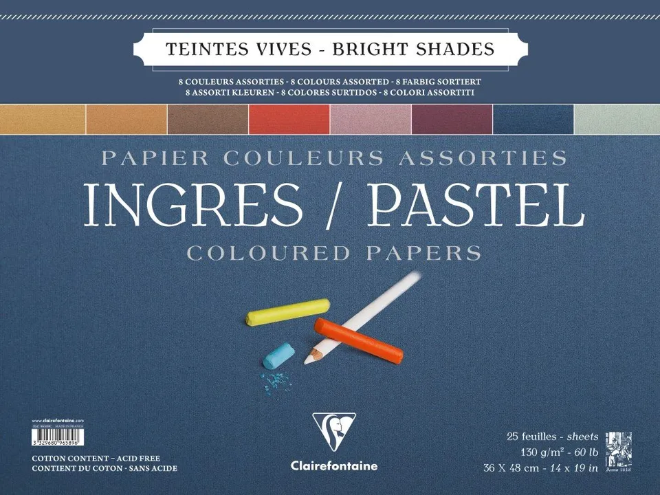 clairefontaine-ingres-zeichenblock-36x48-cm-130g-25-blatt-8-kr-ftige-farben-spir image 1