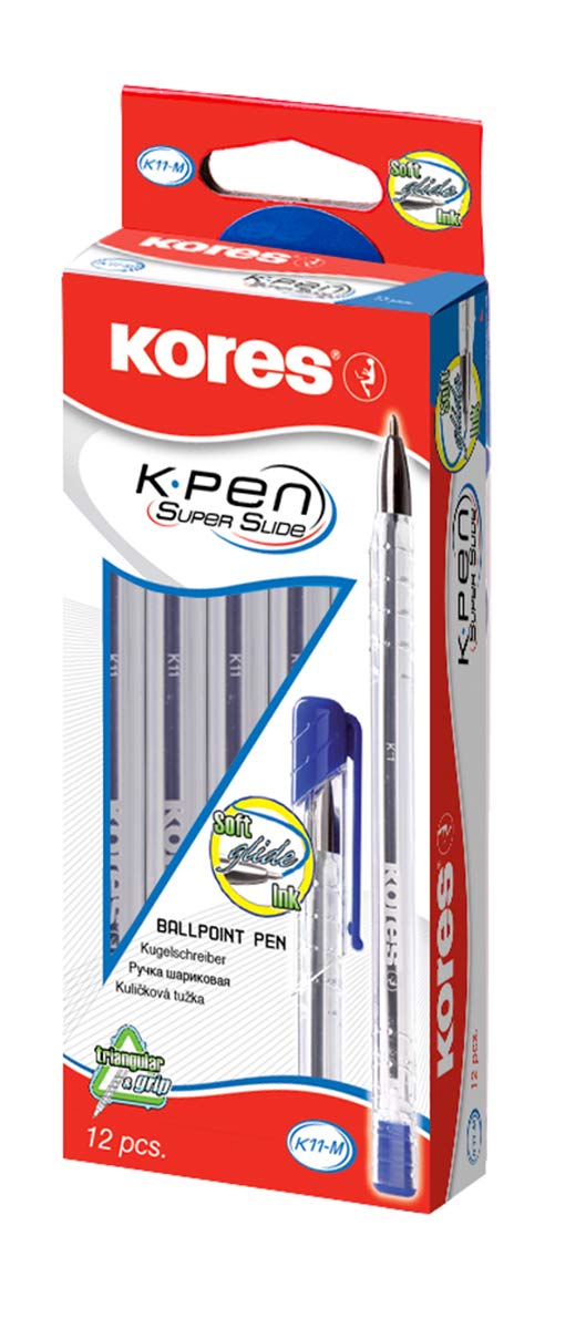 kores-k-pen-super-slide-k11-kugelschreiber-blau-12-st-ck-h-ngebox image 1