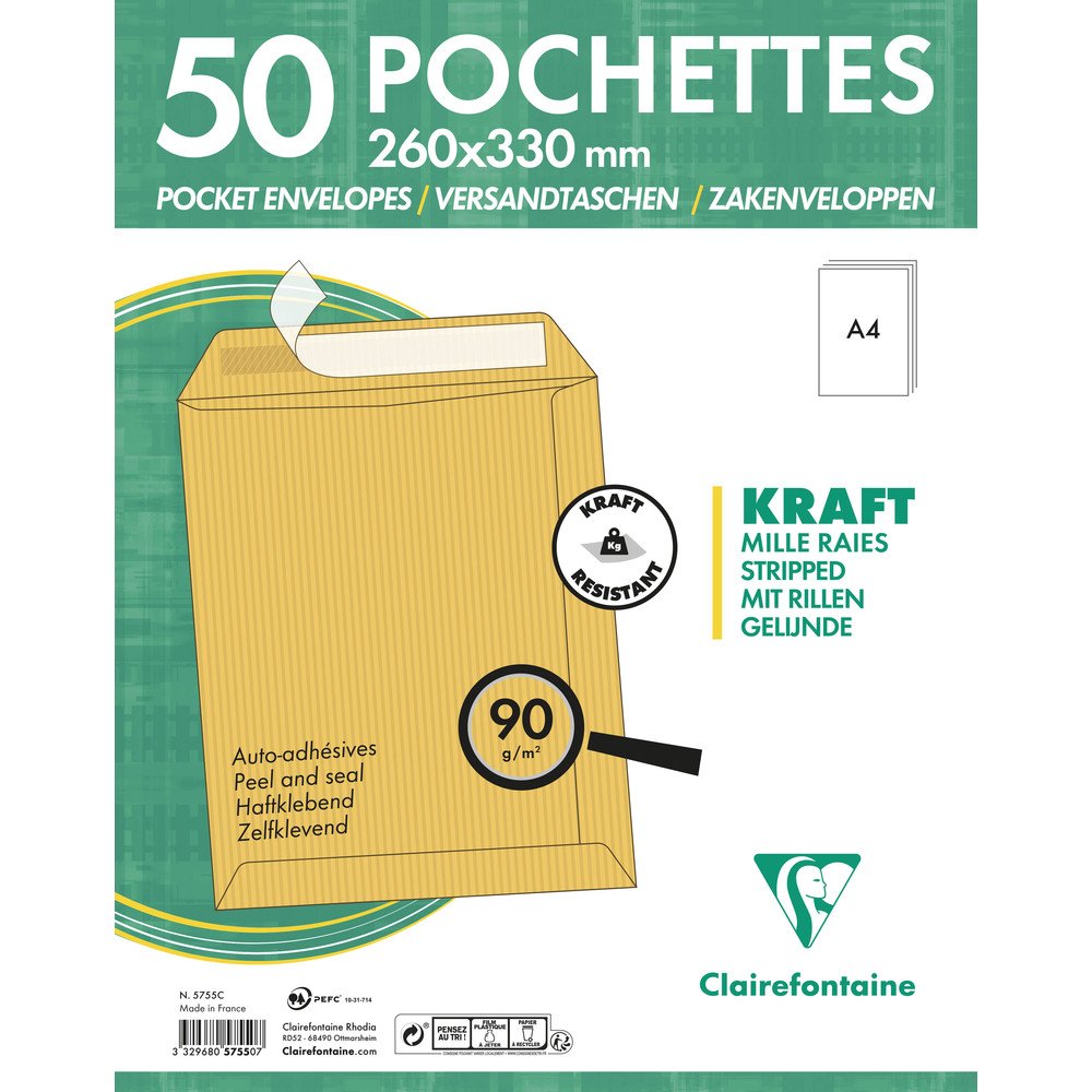 clairefontaine-5755c-versandtaschen-mit-rillen-26-x-33-cm-90g-kraftbraun-50-st-c image 3