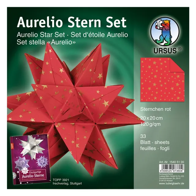 ursus-15405100-faltbl-tter-aurelio-stern-sternchen-rot-gold-33-blatt-20-x-20-cm- image 1
