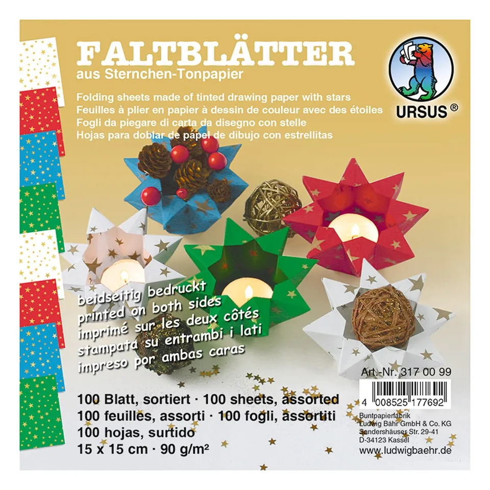 ursus-3170099-faltbl-tter-sternchen-15-x-15-cm-100-blatt-4-farben image 1