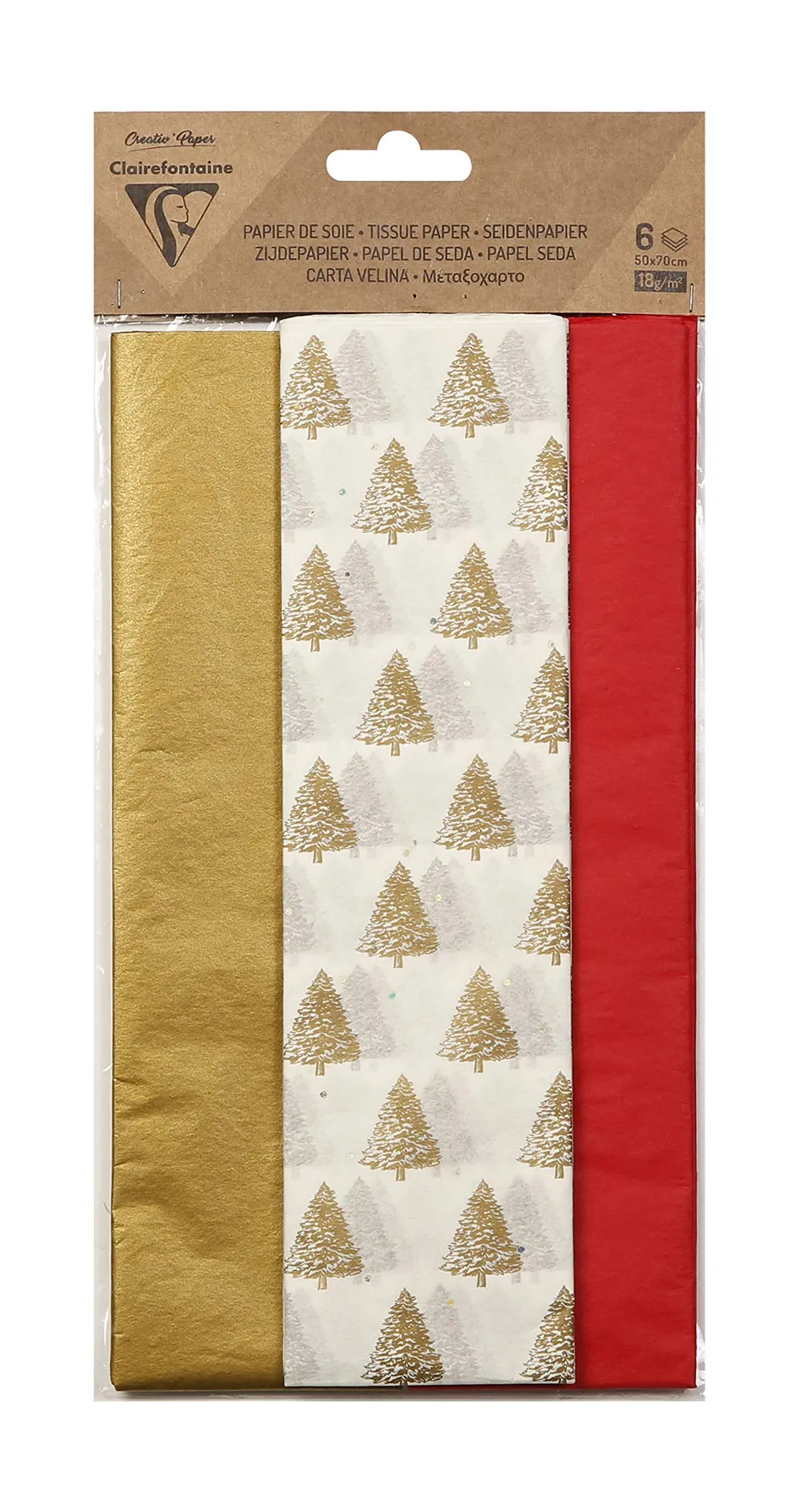 clairefontaine-seidenpapier-weihnachten-50-x-75-cm-6-blatt-tannenbaum-rot-gold image 1