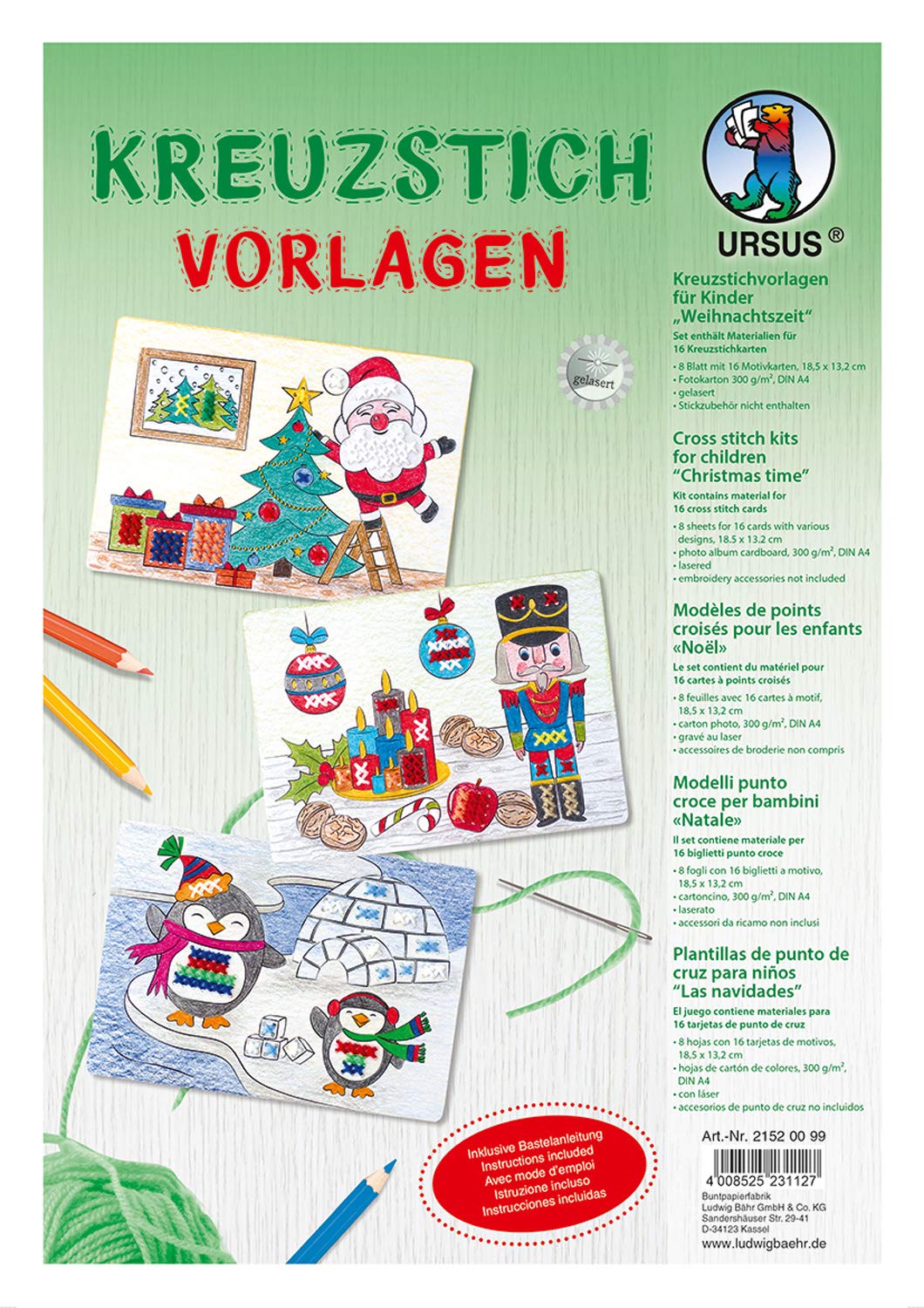 ursus-kreuzstich-vorlagen-kinder-weihnachtszeit-8-bogen-16-motive-din-a4-300-g-m image 1