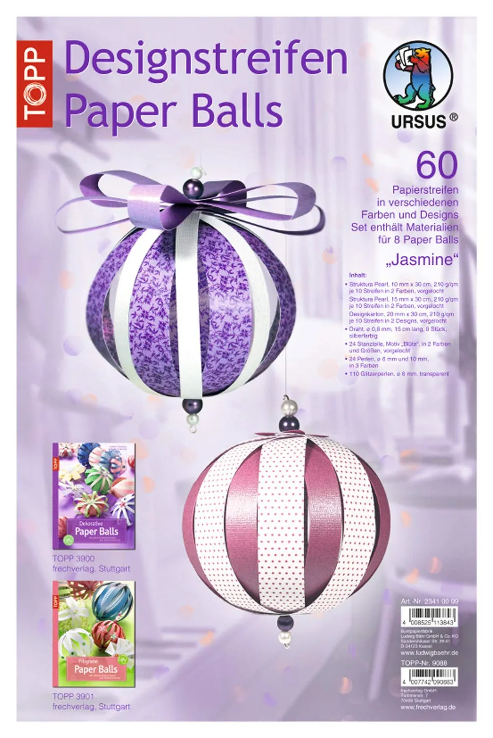 ursus-23410099-designstreifen-paper-balls-jasmine-f-r-8-kugeln-10-cm image 1