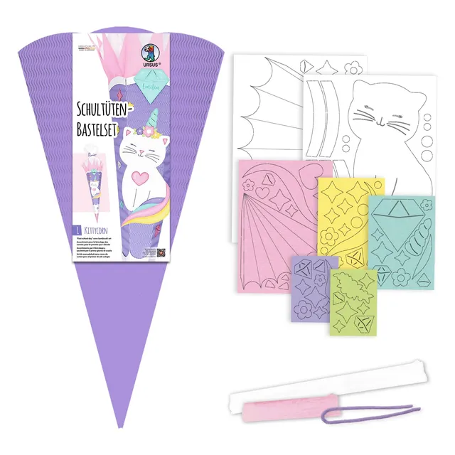 ursus-schult-ten-bastelset-kittycorn-68-cm-6-eckig-3d-colorwellpappe image 1