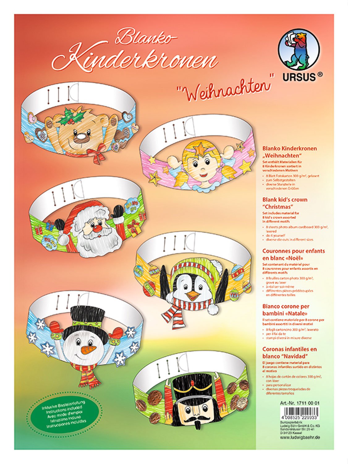 ursus-17110001-blanco-kinderkronen-weihnachten-wei-24-8-x-33-cm-8-st-ck-300-g-qm image 1