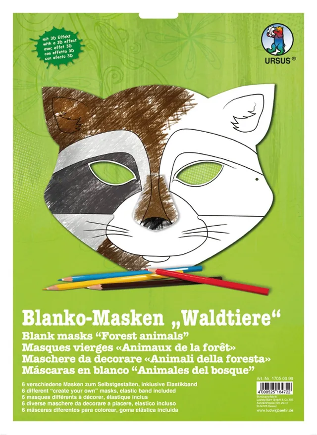 ursus-17050099-blanco-masken-waldtiere-6-st-ck-zum-selbstgestalten-mit-elastikba image 1