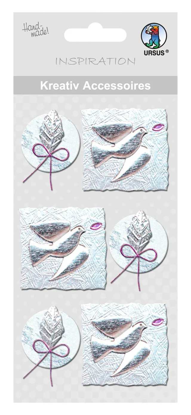 ursus-56400023-kreativ-accessoires-taube-und-blatt-silber-sticker-selbstklebend- image 1