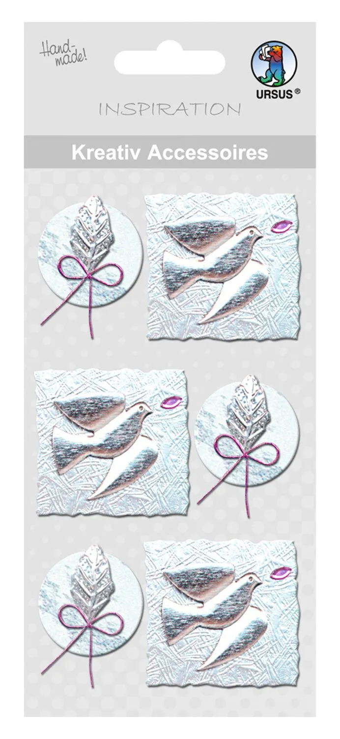 ursus-56400023-kreativ-accessoires-taube-und-blatt-silber-sticker-selbstklebend- image 1