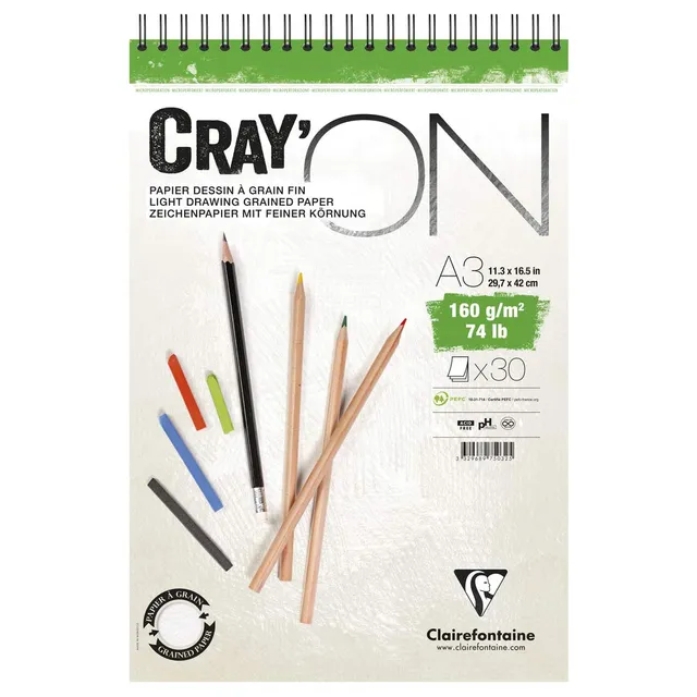 clairefontaine-975032c-zeichenblock-cray-on-din-a3-160-g-extra-wei-30-blatt-spir image 1