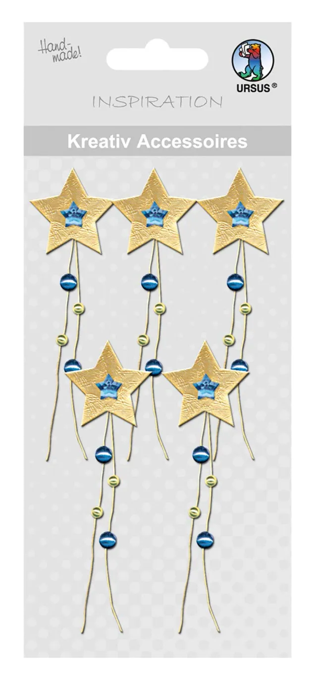 ursus-56400074-kreativ-accessoires-sterne-gold-blau-5-teiliges-deko-set image 1
