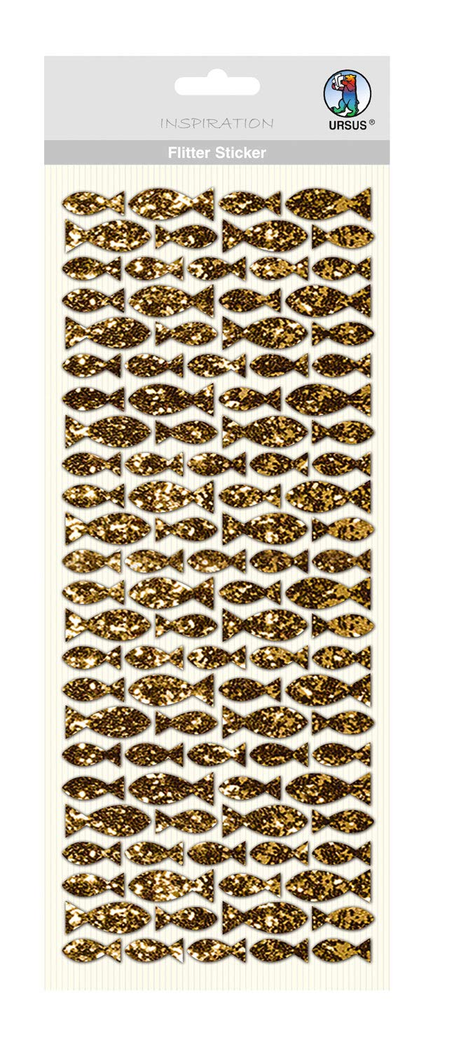 ursus-59490002-flitter-sticker-fisch-gold-ca-12-x-29-cm-selbstklebende-fisch-auf image 1