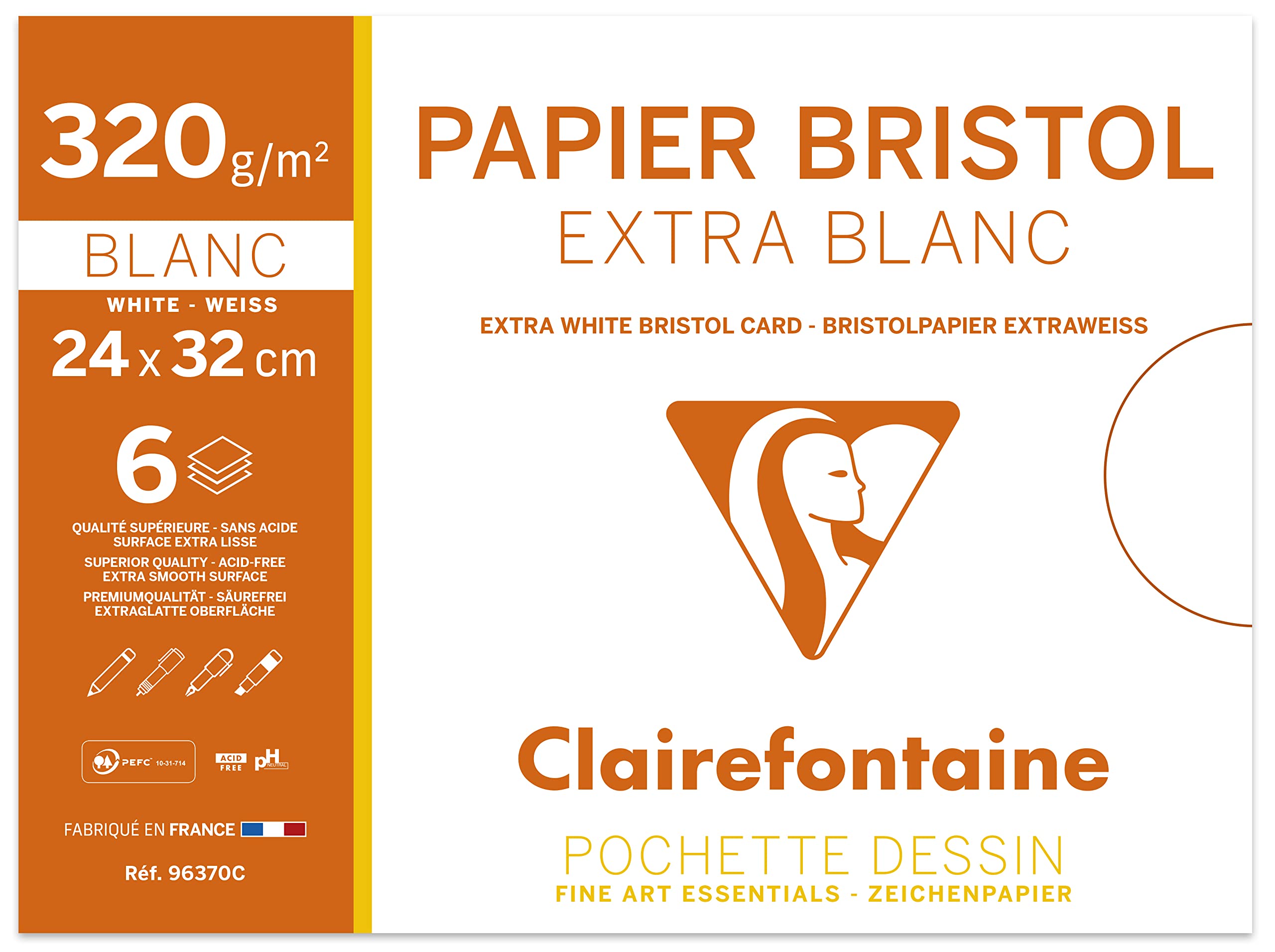clairefontaine-bristolkarton-24x32-cm-320g-wei-mappe-mit-6-blatt image 1