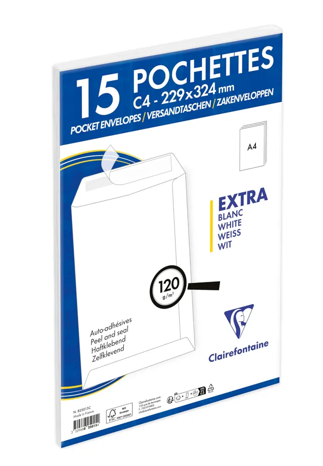 clairefontaine-825015c-versandtaschen-c4-229x324-mm-wei-selbstklebend-120g-15-st image 1