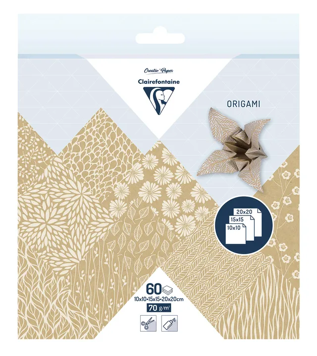clairefontaine-95355c-origamipapier-60-blatt-10x10-15x15-20x20-cm-kraft-floral-s image 1