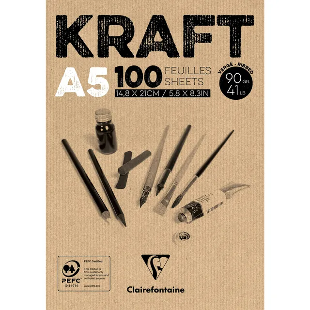clairefontaine-96544c-kraftpapier-block-din-a5-14-8-x-21-cm-90-g-braun-100-blatt image 1