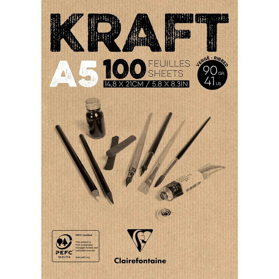 clairefontaine-96544c-kraftpapier-block-din-a5-14-8-x-21-cm-90-g-braun-100-blatt image 1