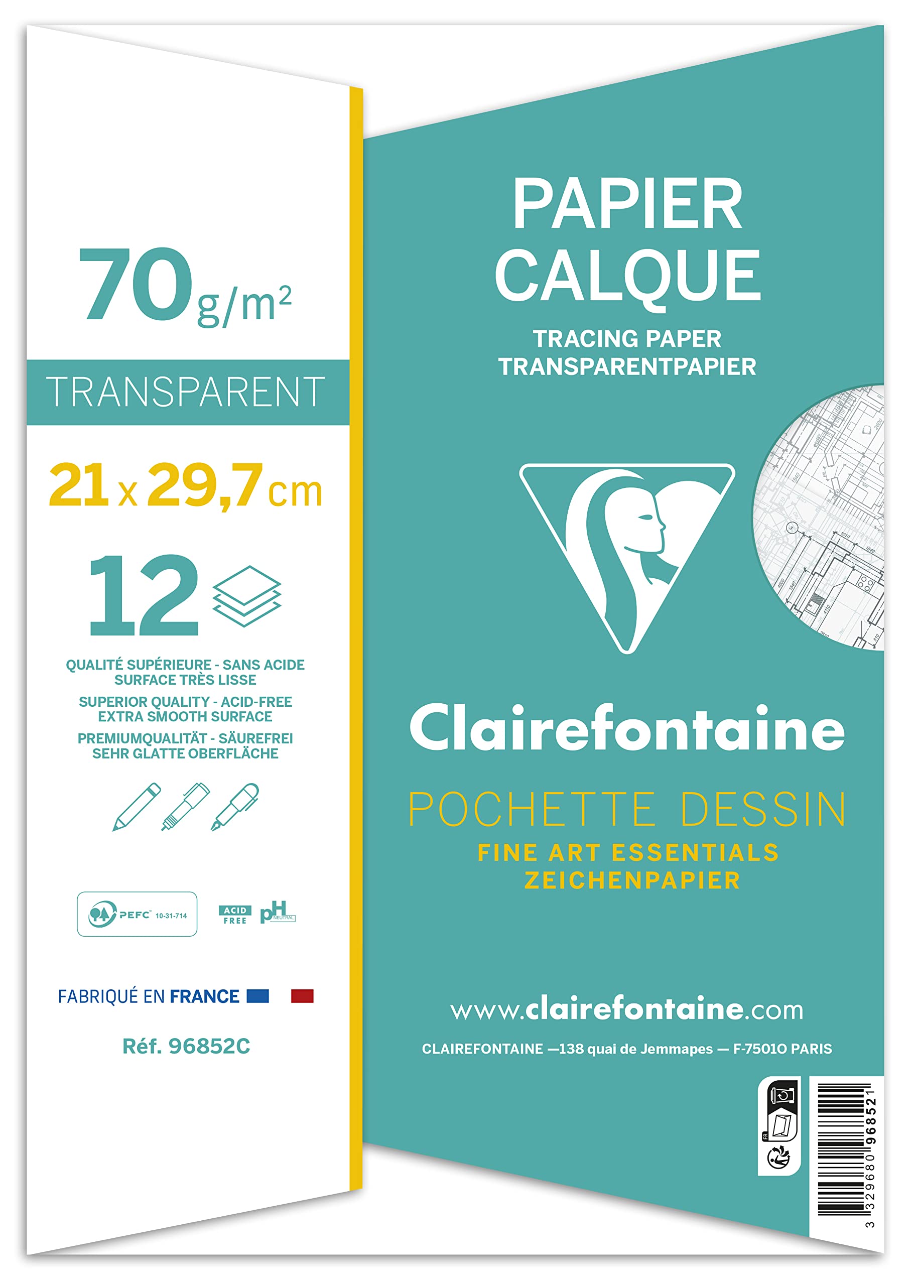 clairefontaine-96852c-transparentpapier-mappe-a4-12-blatt-70-75g-transparent image 2