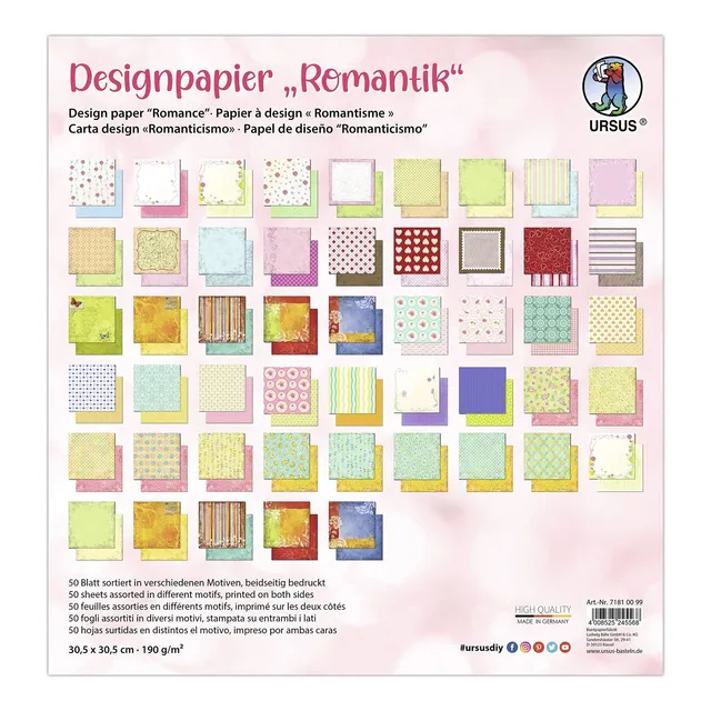 ursus-71810099-design-papier-romantik-50-blatt-30-5-x-30-5-cm-190-g-m-beidseitig image 1