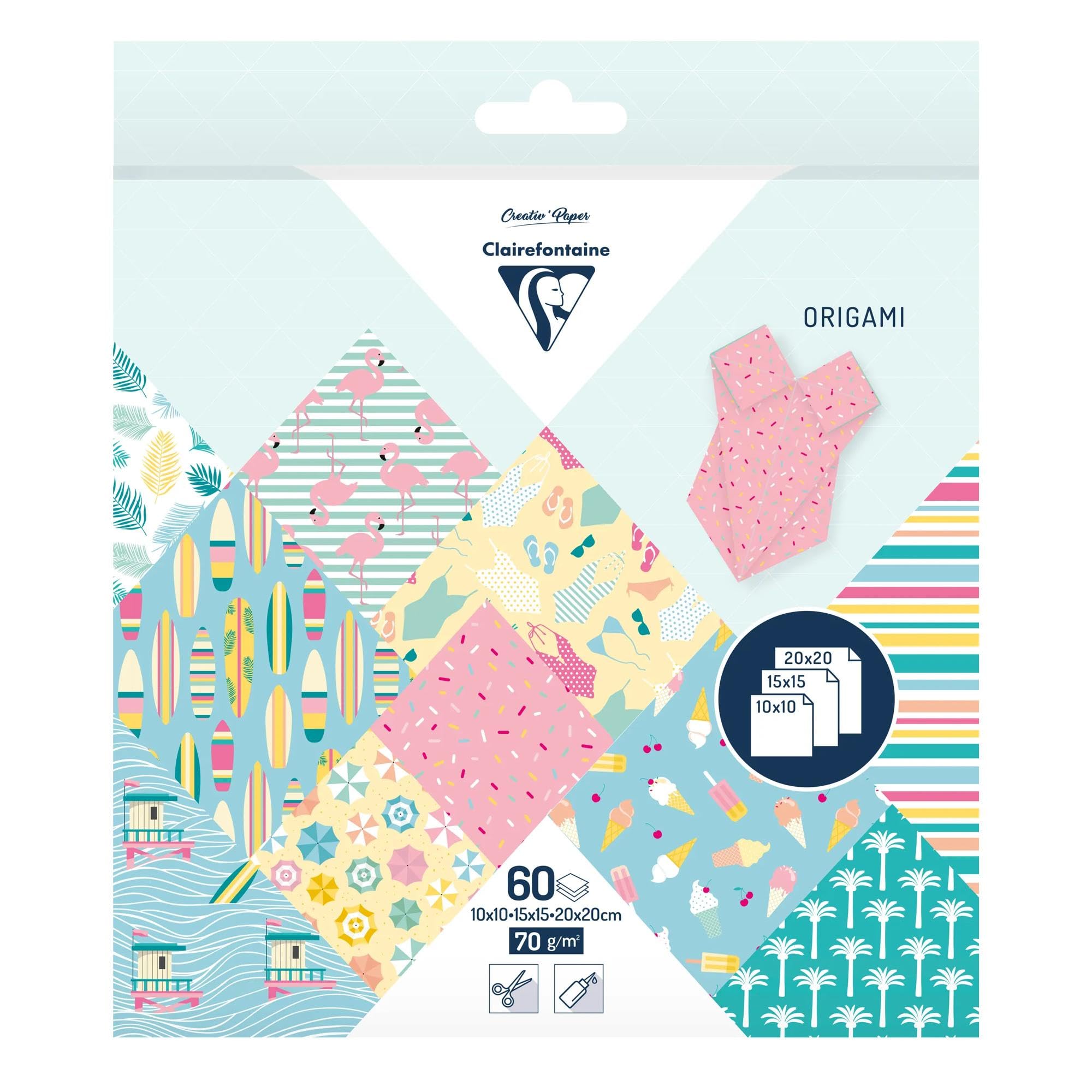 clairefontaine-goldline-origamipapier-set-60-blatt-70g-in-3-formaten image 1
