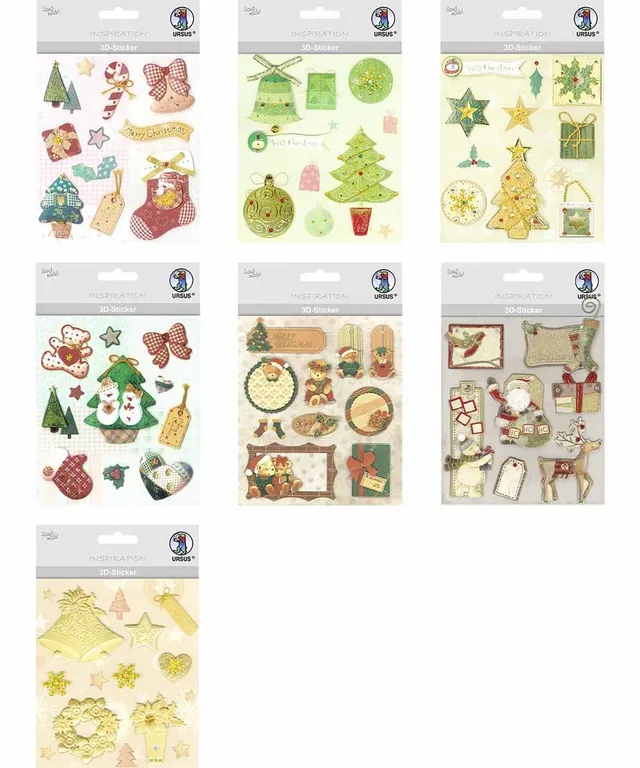 ursus-56330010-3d-sticker-set-christmas-7-bogen-selbstklebend image 1