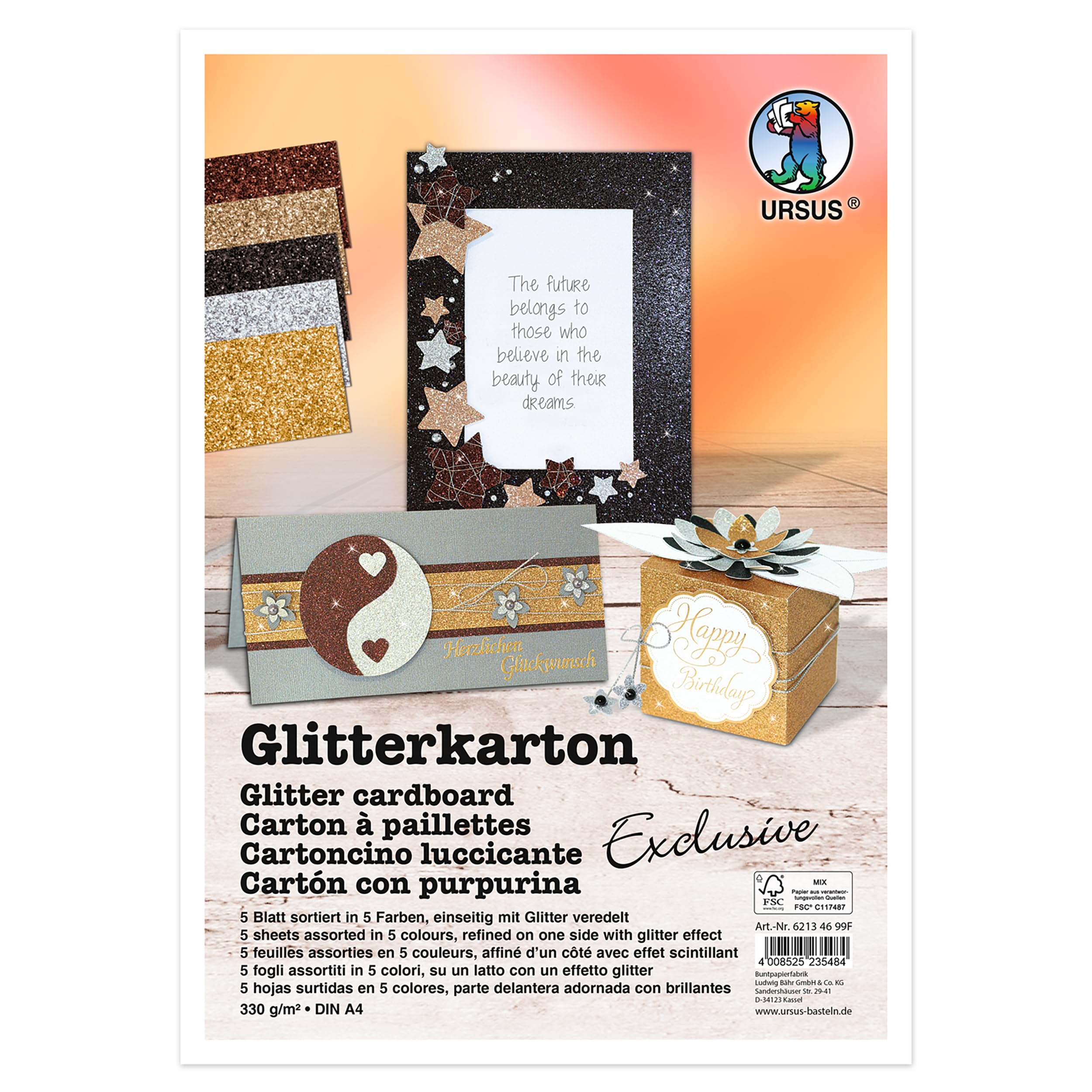 ursus-glitterkarton-traditional-6211-46-99f-din-a4-330-g-m-5-blatt-5-farben image 4