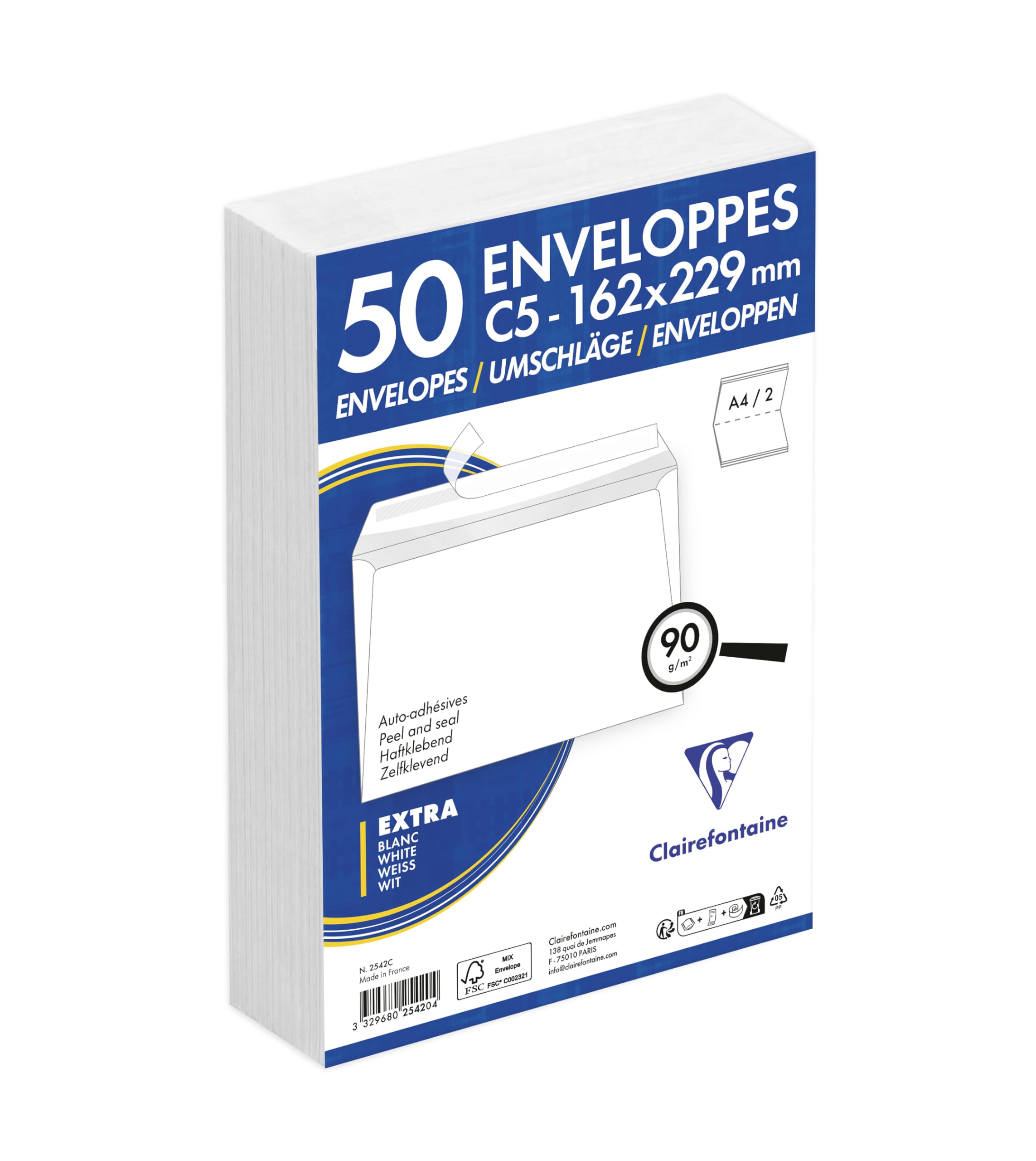 clairefontaine-umschl-ge-wei-dl-110x220mm-80g-50-st-ck-selbstklebend image 5